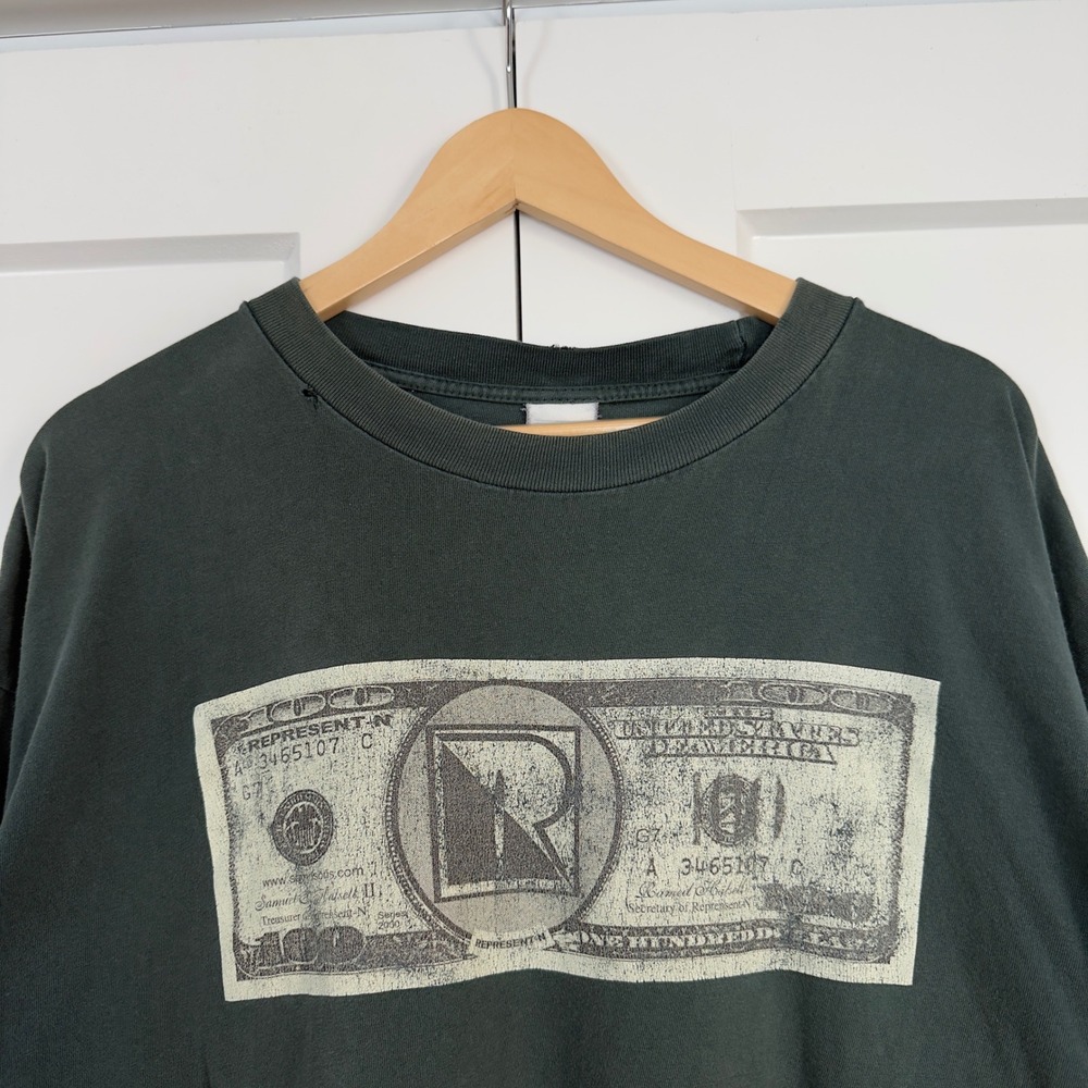 Mens Represent-N Rare Rap T Shirt XXL Green Money Graphic Baggy Distressed